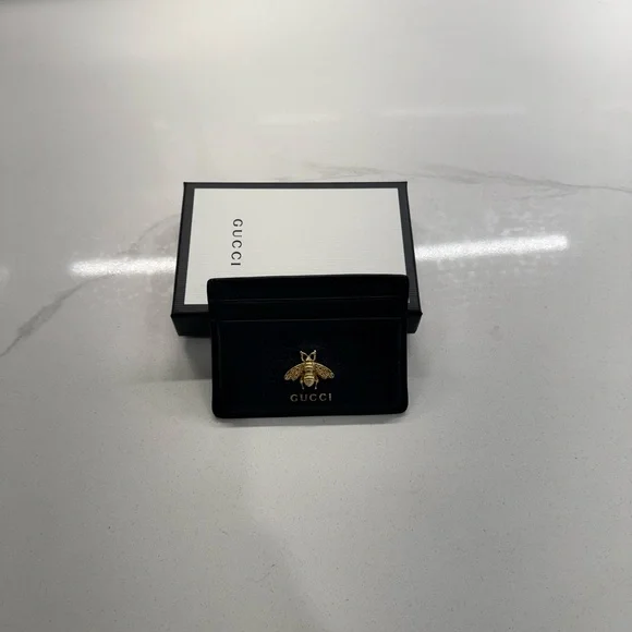 Gucci Black Card Holder with Gold Bee Accent - Picture 3 of 6